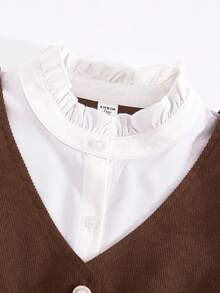 Elegant Vintage Inspired Long Sleeve Midi Dress, Woven 2 In 1 Vest Collar Shirt Dress For Teens, Suitable For Commuting, Gatherings, Casual Wear