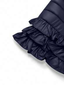 Maweii Manteau matelassé à capuche avec col montant et volants, fermeture éclair, pour femmes grandes tailles. Convient pour les sorties d'hiver, la saison de la neige, les déplacements - Bleu marine - Voir 4