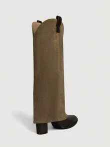 SheIn MOD Botas altas de punta fina de color contrastante versátiles para ir al trabajo para mujeres - Camel - Ver 3