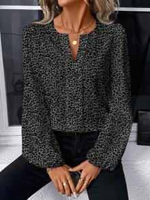 SHEIN LUNE Women's Casual Simple Shirt, Suitable For Spring And Autumn New Year Party Long Sleeve Blouses,Casual - Dark Grey - View 4