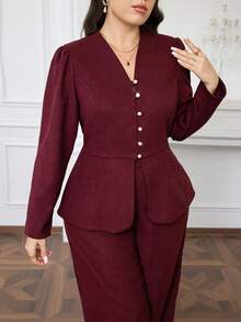 Modelyn Bộ đồ 2 món cho nữ cỡ lớn - Áo và quần màu trơn - Màu đỏ tím - Xem 6