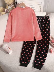 Genkimix Kids 女童可爱考拉印花舒适抓绒圆领长袖上衣和裤子两件套睡衣套装，秋冬款 - 紅色 - 查看 2