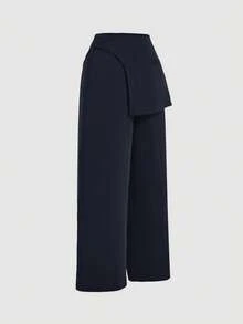 SHEIN MOD Women Navy Overlay Formal Pants, Suitable For Back To School Season, Workwear In Fall/Winter - Navy Blue - View 5