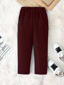 SHEIN Young Boy Casual Thermal Lined Deer Pattern Pants, Autumn/Winter - Burgundy - View 2
