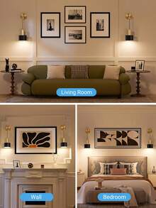 Teckwe Đèn tường chạy bằng pin, đèn tường sạc không dây với bóng đèn điều chỉnh được và điều khiển từ xa, đèn tường RGB, đèn treo tường hiện đại trang trí cho phòng ngủ và phòng khách. - Vàng + Đen - Xem 3