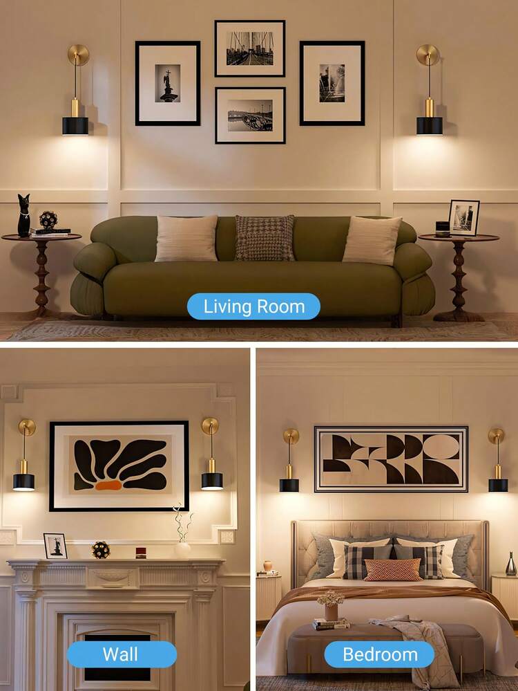 Teckwe Đèn tường chạy bằng pin, đèn tường sạc không dây với bóng đèn điều chỉnh được và điều khiển từ xa, đèn tường RGB, đèn treo tường hiện đại trang trí cho phòng ngủ và phòng khách. - Vàng + Đen - Xem 3