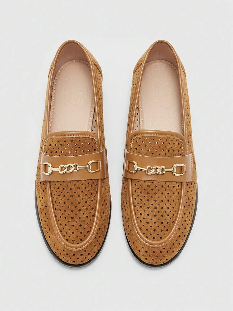 CUCCOO BIZCHIC Women's Fashion Suede Hollow Breathable Metal Buckle Comfortable Casual Loafers, Suitable For Commuting, Outdoor, Shopping, Work, Daily Wear For Christmas