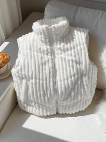 Comfortcana Women's Casual Sleeveless Zip-Up Padded Coat, White, Autumn/Winter - White - View 7