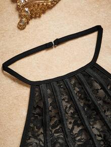 5pcs Women's Lace Backless Halter Sexy Bodysuits - Black - View 10