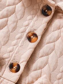 SHEIN 女婴时尚纹理面料蝴蝶结装饰设计外套，配贝雷帽，适合日常通勤和休闲穿着 - 卡其色 - 查看 7