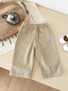 LMoss Kids 女婴休闲百搭宽松卡其色牛仔裤，杏色牛仔裤，适合秋季、冬季休闲时尚度假穿着，2000年代风格，圣诞牛仔裤，复古风 - 卡其色 - 查看 4