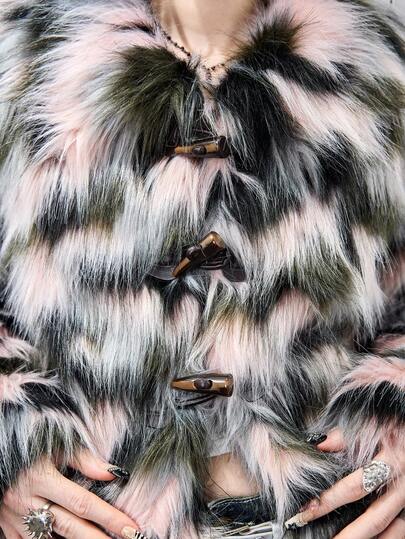 J-Fashion Y2K Harajuku Style Vintage Mixed Color Faux Fur Lapel Loose Faux Leather Jacket