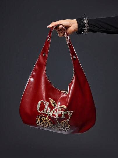 Grunge Punk Back To School Cheetah Print Tote Bag, Large Capacity Student Shoulder Bag, Reversible Underarm Bag, Suitable For College Students