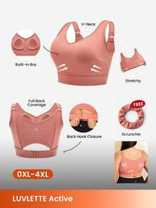 LUVLETTE Plus Medium Support Wide Strap Active Casual-Sporty Basic SizeFreedom Bra LingerieAsOuterwear Sports Gym Tank - Rose Red - View 2
