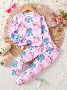 SHEIN 2pcs/Set Young Girl Halloween Pumpkin & Plaid Print Leggings And Long Sleeve T-Shirt - White - View 2