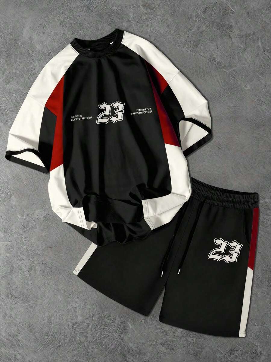 Aesthetic Post 短袖短裤两件套 - 00001，时尚适合夏季 - 彩色 - 查看 1