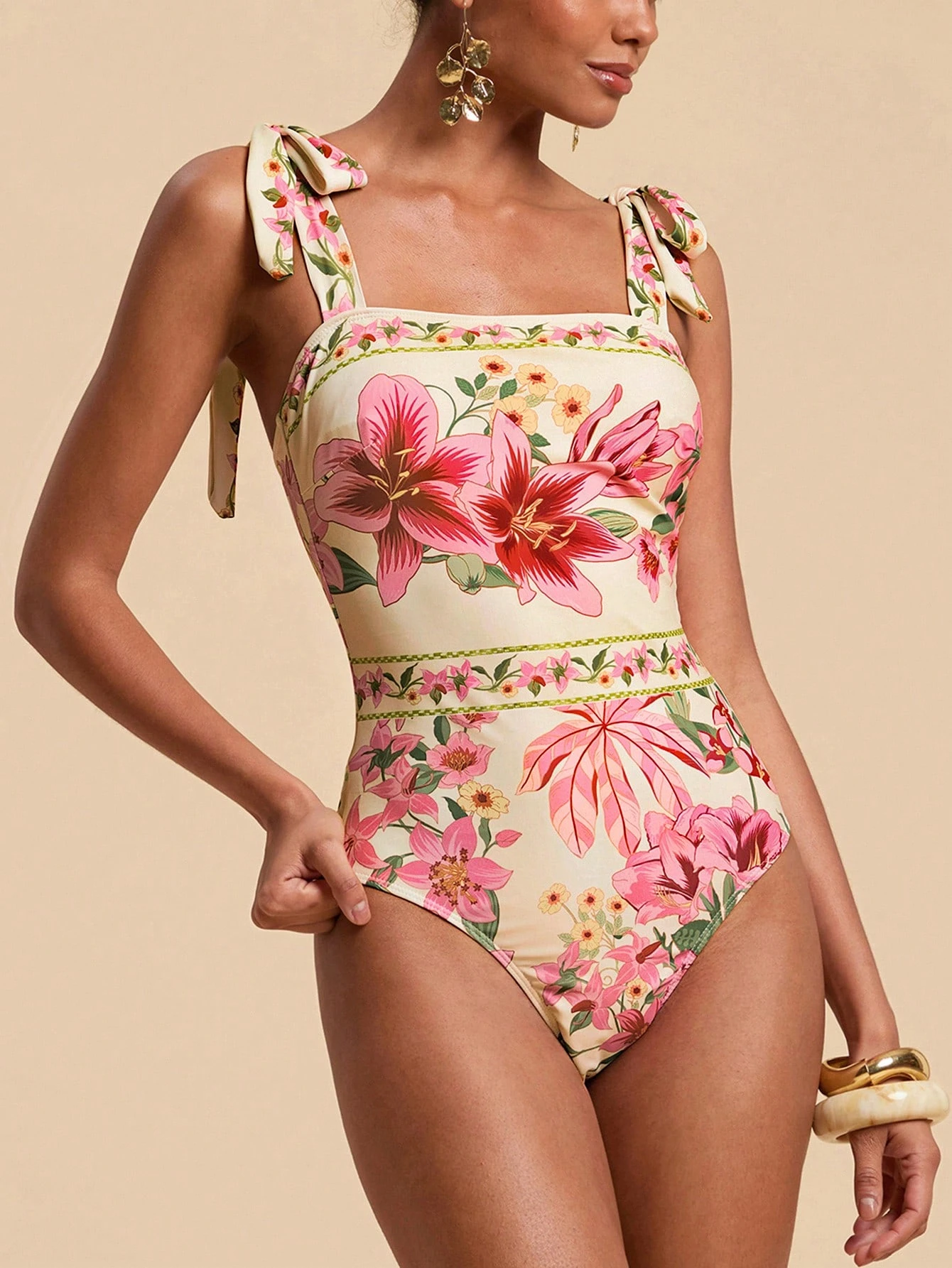 Travachic 1 Peça Maiô Floral Feminino, Adequado para Praia/Resort, Férias/Praia, Maiôs Boho para Mulheres, Conjunto de Maiô Bikini Tropical, Conjunto de Saia de Praia Chique, Roupa para Ano Novo, Ação de Graças, Natal, Maiô de Praia, Praia, Roupa de Praia para Mulheres, Conjunto de Praia, Roupas de Praia para Mulheres, Moda de Praia, Moda de Praia Feminina - Multicolorido - Visão 3