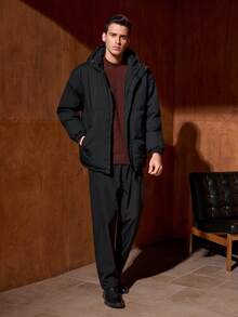 Officeau 冬季男士连帽羽绒服，拼接防风保暖休闲外套，Old Money - 黑色 - 查看 7