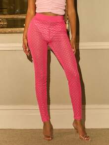 SHEIN ICON Quần legging bó sát kim tuyến cạp cao cho nữ, màu hồng - Hồng - Xem 1