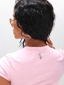 BABYPHAT 豹纹印花Logo短袖修身T恤，适合夏季街头节日穿着 - 粉色 - 查看 8