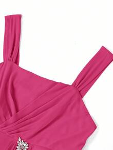 Ellevyn Conjunto de 2 piezas de vestido sin mangas con cintura ceñida y cárdigan de unicolor, talla grande - Rosa Fucsia - Ver 9