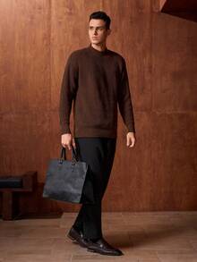 Officeau 男士轻薄毛衣，时尚休闲针织套头衫，适合初秋穿着，复古风格 - 摩卡棕 - 查看 6