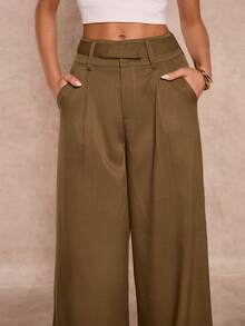 SHEIN Glamour Women's Mocha Brown Belted Wide Leg Casual Pants, Elegant Office Commute Versatile Women's Trousers, Women's Brown Long PantsWomen At WorkUrban Comforttrendy Basic AuRetro ChicMinimalism AUMarine Stylegirly Auaffordablefashion