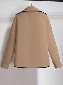 SHEIN LUNE 女士秋冬翻领长袖双排扣休闲大衣 - 卡其色 - 查看 2
