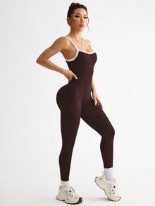 Eassivo Eassivo 无缝高腰可调节瑜伽连体裤 - 咖啡棕 - 查看 3