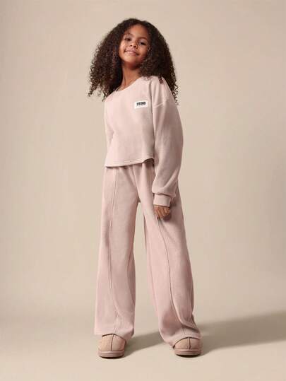 SUMWON Hanorac cu glugă și pantaloni largi pentru fete preadolescente, set coordonat, lenjerie de casă casual