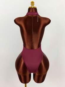 Amplova 女士水钻装饰吊带连体衣 - 酒紅色 - 查看 2
