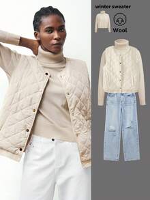 Maija Áo len dài tay dáng rộng cổ lọ 2025 dành cho nữ, thích hợp cho thời tiết chuyển mùa đầu thu - Màu Đỏ Sâu - Xem 1