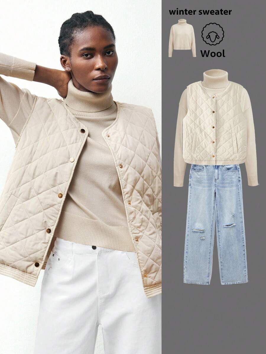 Maija Áo len dài tay dáng rộng cổ lọ 2025 dành cho nữ, thích hợp cho thời tiết chuyển mùa đầu thu - Màu Đỏ Sâu - Xem 1