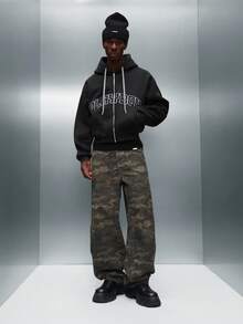 PLAYBOY X SUMWON Men Crop Fit Full Zip Hoodie With Drawstring Hood Centre Pocket Winter Streetwear - Black - View 3