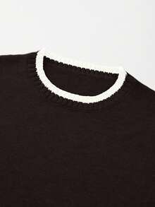 SHEIN Franclia Nueva blusa de punto elegante de verano con parches y contraste de colores para mujer - Café integral - Ver 4