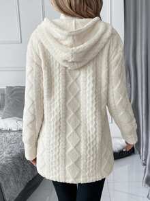 SHEIN Clasi Cárdigan con capucha de felpa informal para mujer de talla grande, de manga larga, para otoño/invierno