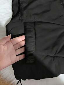 Comfortcana Plus Size Casual Stand Collar Black Padded Vest Winter Fall Autumn , Puffer Vest - Black - View 4