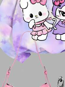 Back To School Dopamine Tie-Dye Print, Lavender, Cute Cartoon Animal Print, Tween Girl Knit Loose Crew Neck Sweatshirt And Flare Pants Casual 2 Pieces Set, Music Festival, Retro Sweet American, Campus Vibe, Citywalk, Street Style, Casual Campus Sporty - Multicolor - View 6