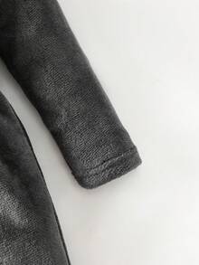 Tween BoySolid Gray Plush Thick Minimalist Style Solid Color Long Sleeve Hooded Tie Waist Robe Loungewear - Dark Grey - View 5