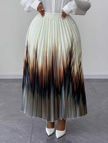 Maweii Plus Size Women Elegant Romantic Ombre Pleated Long Skirt, Suitable For Spring, Autumn And Winter - Multicolor - View 2