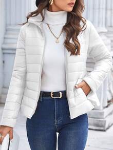 Aveloria Modichic Abrigo de invierno, chaqueta de invierno, chaqueta casual con aislamiento sintético de relleno acolchado simple y liso - Blanco - Ver 1