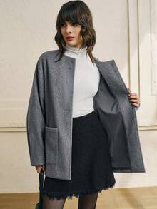 Cévolie 女士休闲保暖长袖灰色大衣，秋冬季 - 灰色 - 查看 4