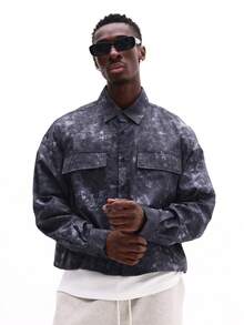 SUMWON Oversized Long Sleeve Button Down Shirt With Splattered Print Design For Casual Wear - Black - View 1