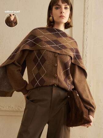 Arave Women's Arctic Fleece Fabric Loose Fit Diamond Placket Design Everyday Casual Cardigan    Sweater Winter Clothes Without Scarf