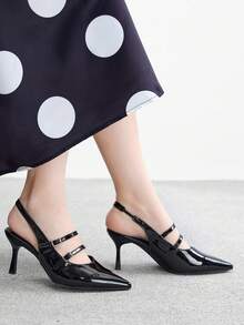 CUCCOO BIZCHIC Giày cao gót mũi nhọn màu đen dành cho nữ, kiểu slingback, thích hợp cho hoạt động ngoài trời, đi làm, dự tiệc, tiệc chiêu đãi, công sở, mùa xuân. - màu đen - Xem 3
