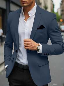 Manfinity Mode 男士商务通勤翻领商务旅行休闲西装外套 - 藏蓝色 - 查看 3