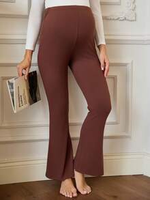 SHEIN Legging Casual de Cintura Alta Sólida, Cintura Elástica Slim para Gestantes - Castanho - Visão 9