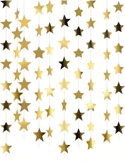 Gold Star Garland Shimmering Glitter Finish Birthday Wedding Party Decor Easy To Hang Reusable Design Festive Celebration