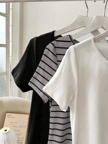 3pcs/Set Striped Dress Set, Minimalist & Fashionable, Suitable For Summer - Multicolor - View 4