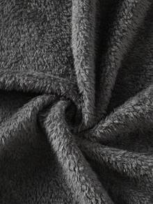 Tween BoySolid Gray Plush Thick Minimalist Style Solid Color Long Sleeve Hooded Tie Waist Robe Loungewear - Dark Grey - View 6